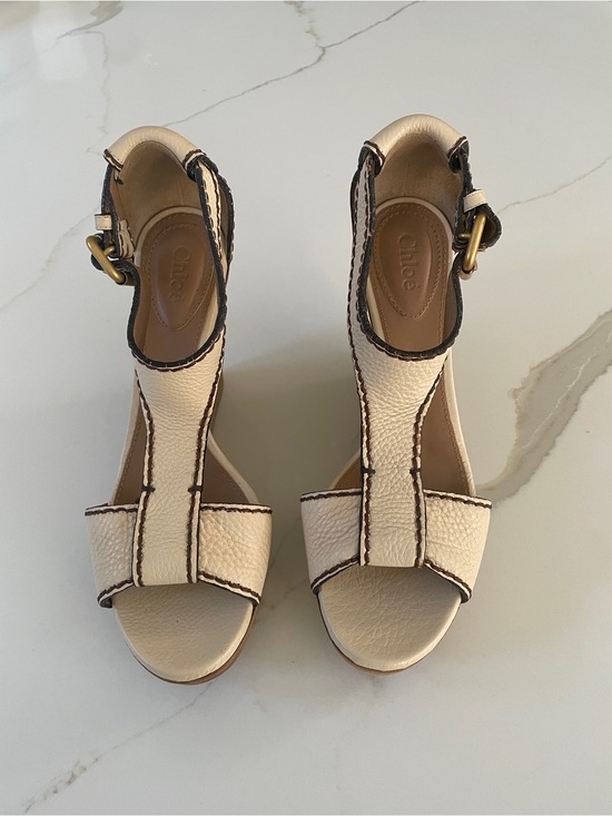 Chloe Shoes - Chloe Ivory T-Strap Wedge Platform Sandals